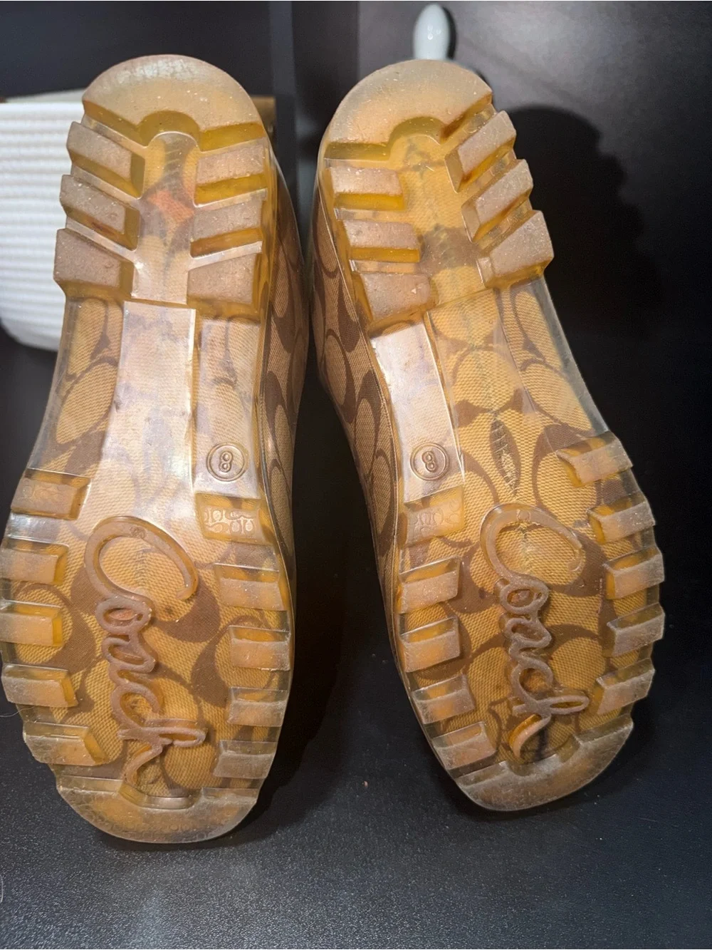 Coach Brown Signature Pattern Waterproof Tall Boots